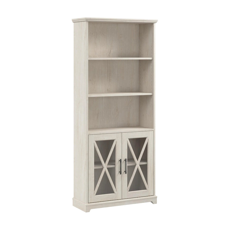 Farmhouse 5 Shelf Bookcase with Glass Doors