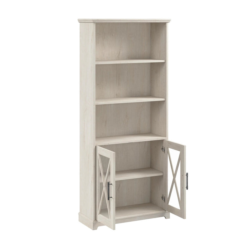 Farmhouse 5 Shelf Bookcase with Glass Doors