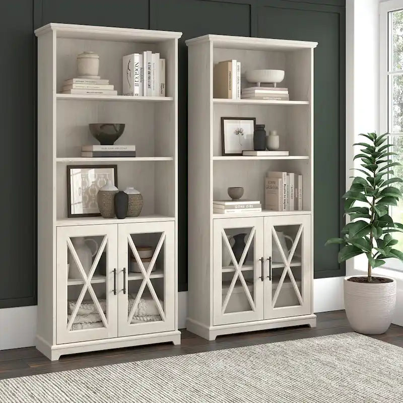 Farmhouse 5 Shelf Bookcase with Glass Doors
