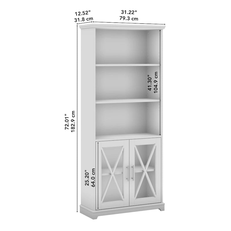 Farmhouse 5 Shelf Bookcase with Glass Doors