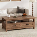 Table basse de style maison de campagne avec tiroirs et étagère ouverte