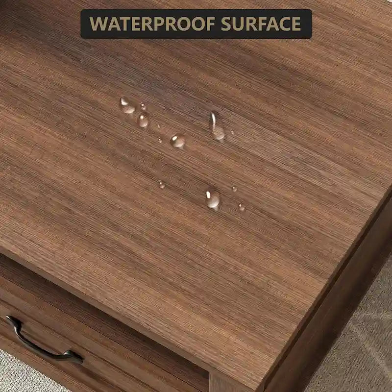 Table basse de style maison de campagne avec tiroirs et étagère ouverte