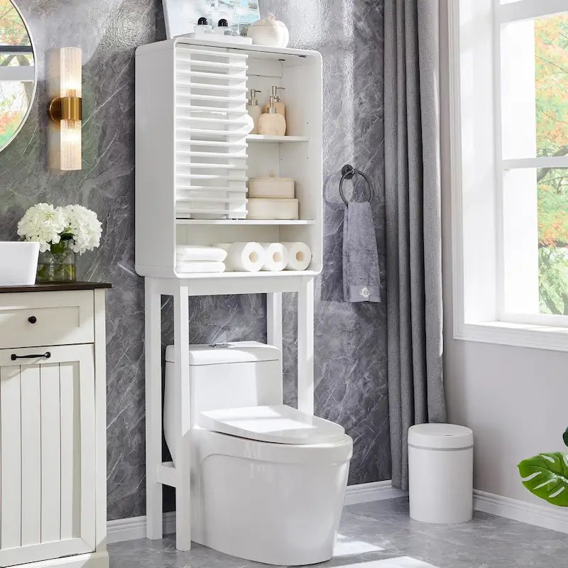 Over The Toilet Storage Cabinet with Slatted Door