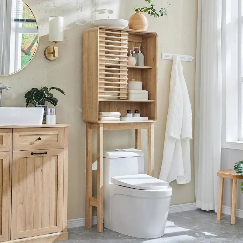 Over The Toilet Storage Cabinet with Slatted Door
