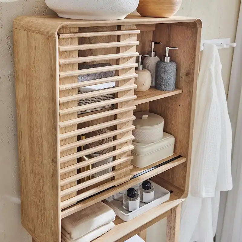 Over The Toilet Storage Cabinet with Slatted Door