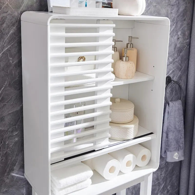 Schrank zur Aufbewahrung über der Toilette mit Lamellentür