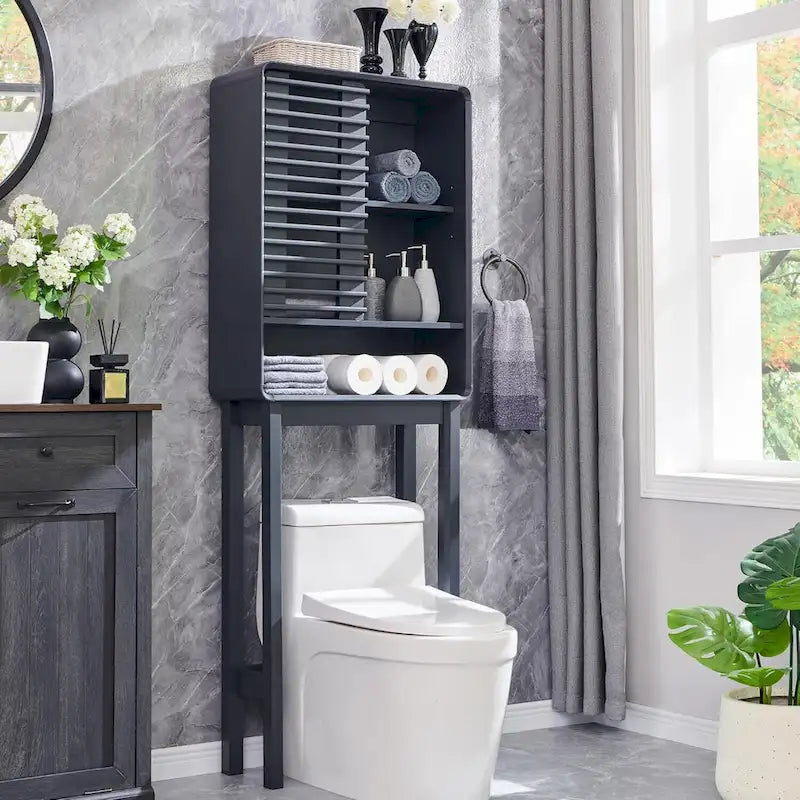 Schrank zur Aufbewahrung über der Toilette mit Lamellentür