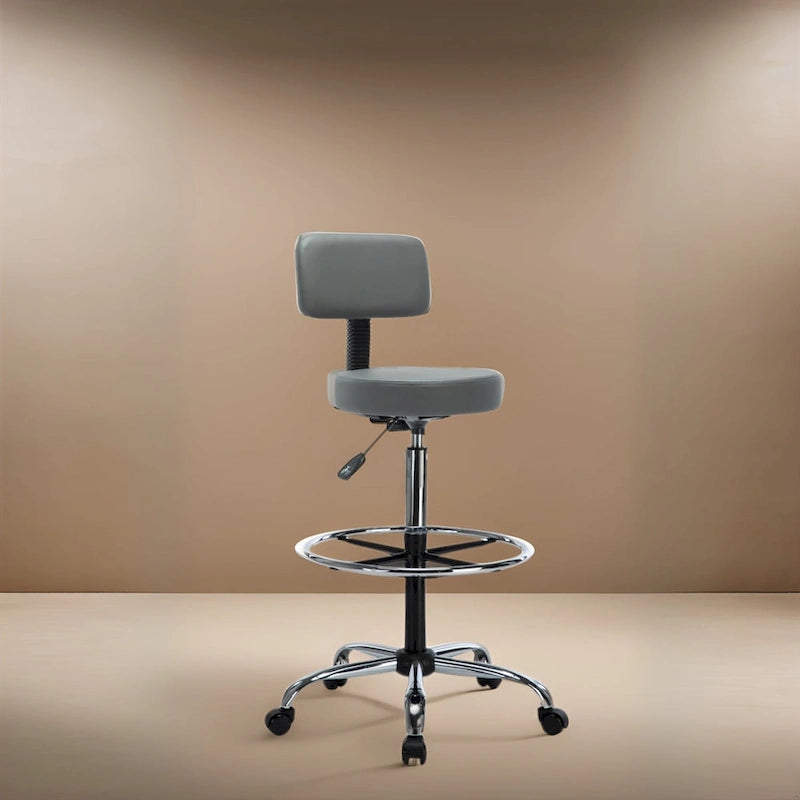 Height Adjustable Drafting Stool with Faux Leather and Rolling Wheels