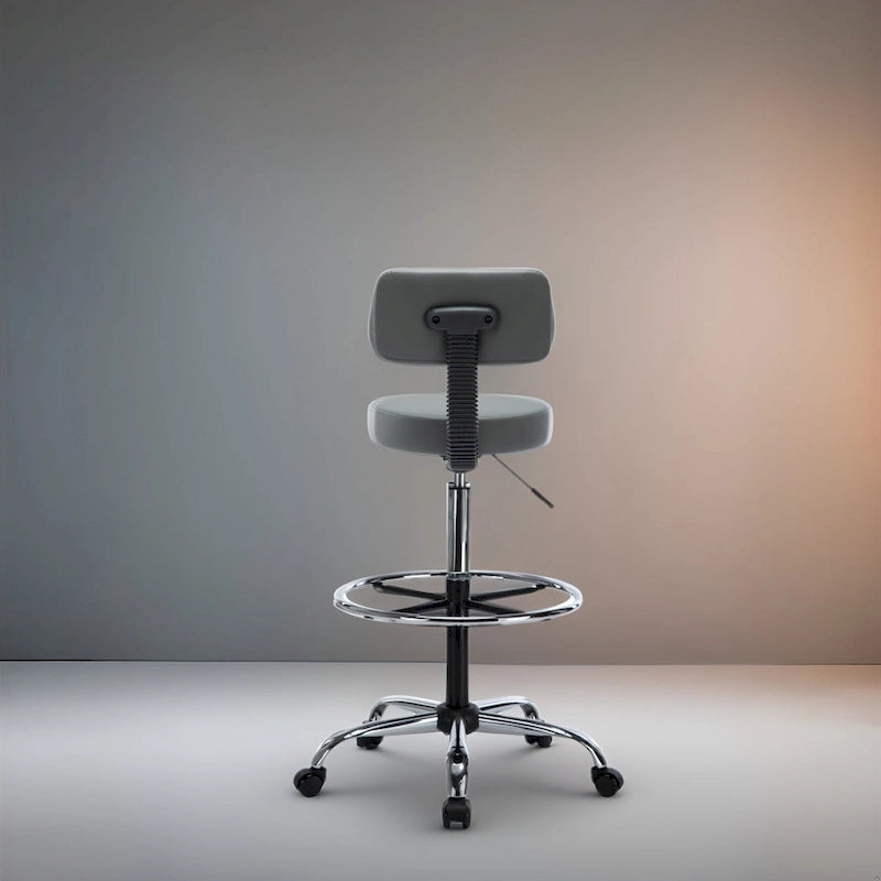 Height Adjustable Drafting Stool with Faux Leather and Rolling Wheels