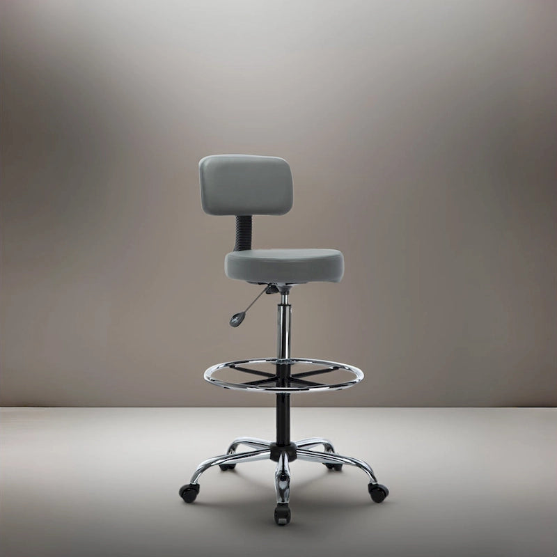 Height Adjustable Drafting Stool with Faux Leather and Rolling Wheels
