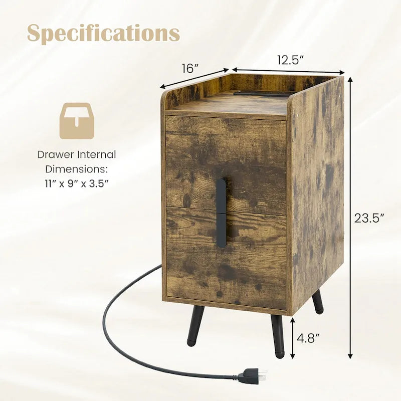 Nightstand with Charging Station Home Bedside Sofa Side Tables