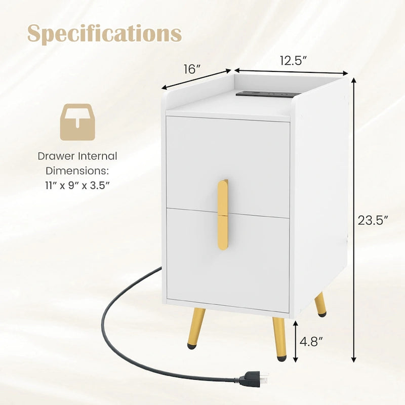 Table de chevet avec station de recharge, tables d’appoint pour lit et canapé