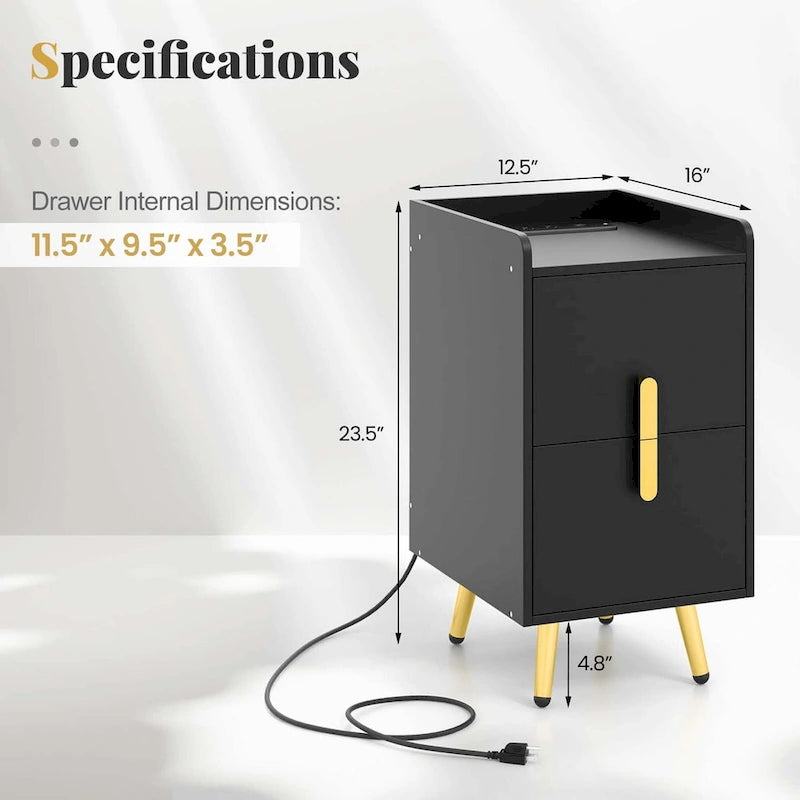 Table de chevet avec station de recharge, tables d’appoint pour lit et canapé