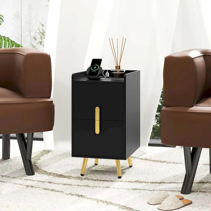 Table de chevet avec station de recharge, tables d’appoint pour lit et canapé