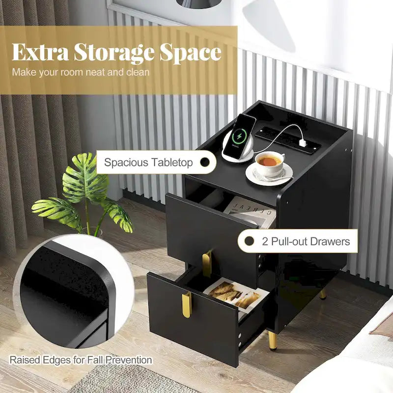 Table de chevet avec station de recharge, tables d’appoint pour lit et canapé