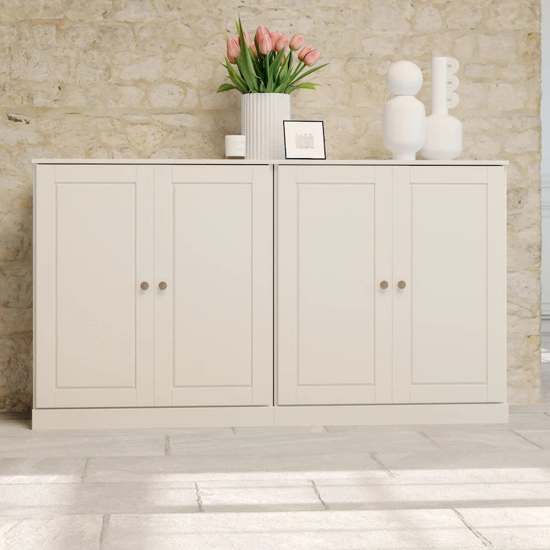 100% Solid Wood 64" Sideboard with Solid Doors, 4 Drawers and Adjustable Shelves