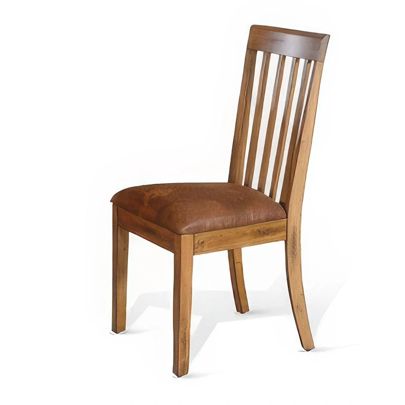 Slat Back Dining Chair, Light Brown Microfiber, Mahogany Mindi