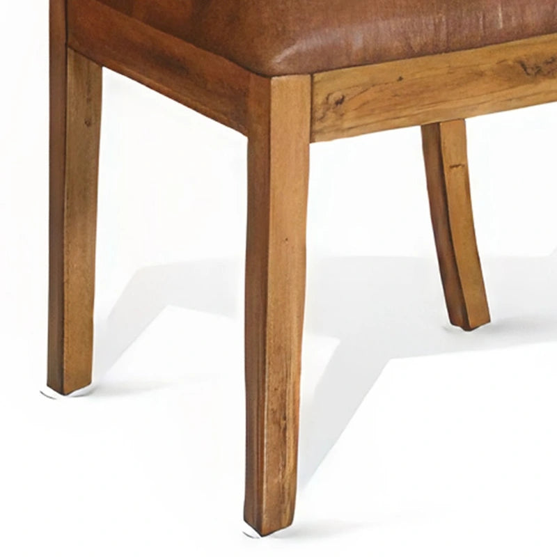 Slat Back Dining Chair, Light Brown Microfiber, Mahogany Mindi