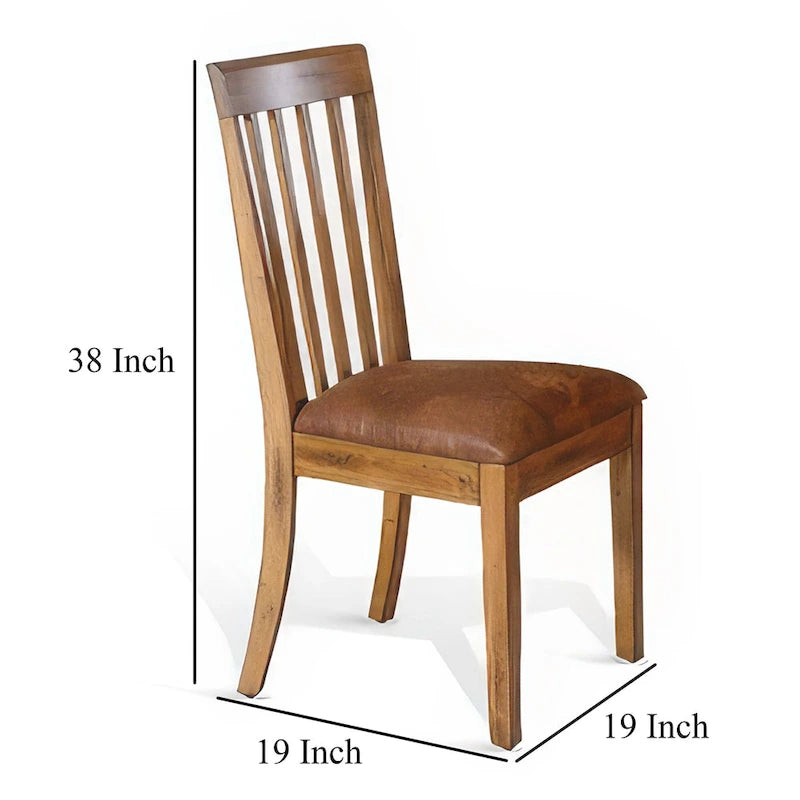 Silla de comedor con respaldo de listones, microfibra marrón claro y caoba mindi