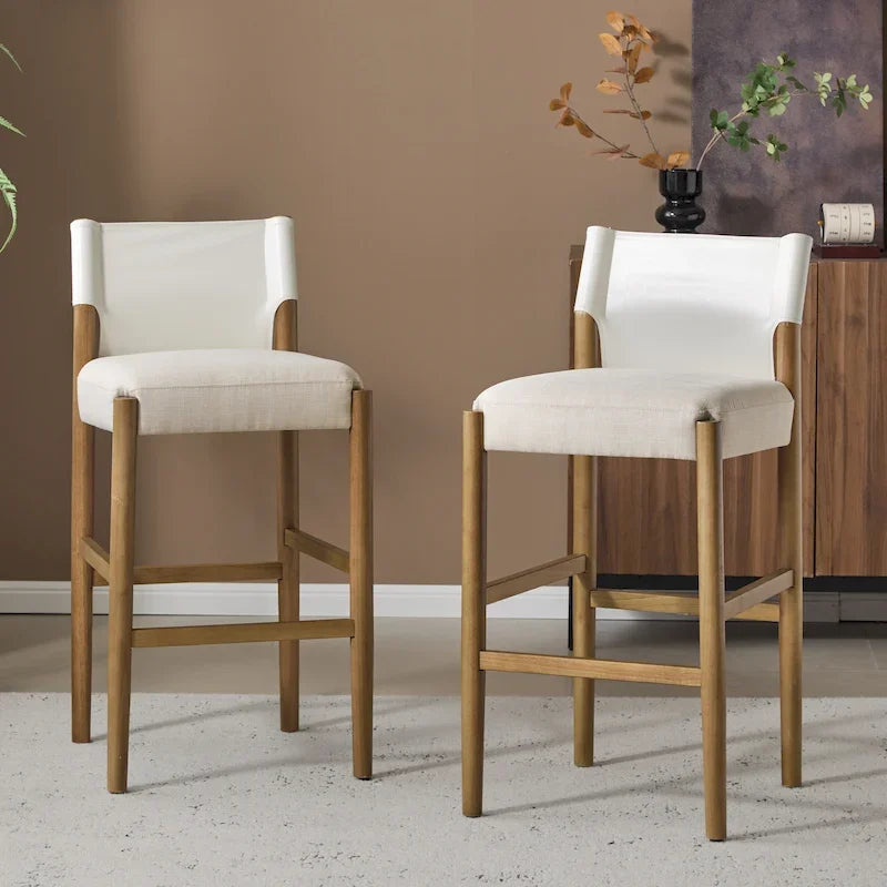 Modern 28.5" Wood Barstool Set with Neutral Polyester Cushion for Kitchen Island or Home Bar