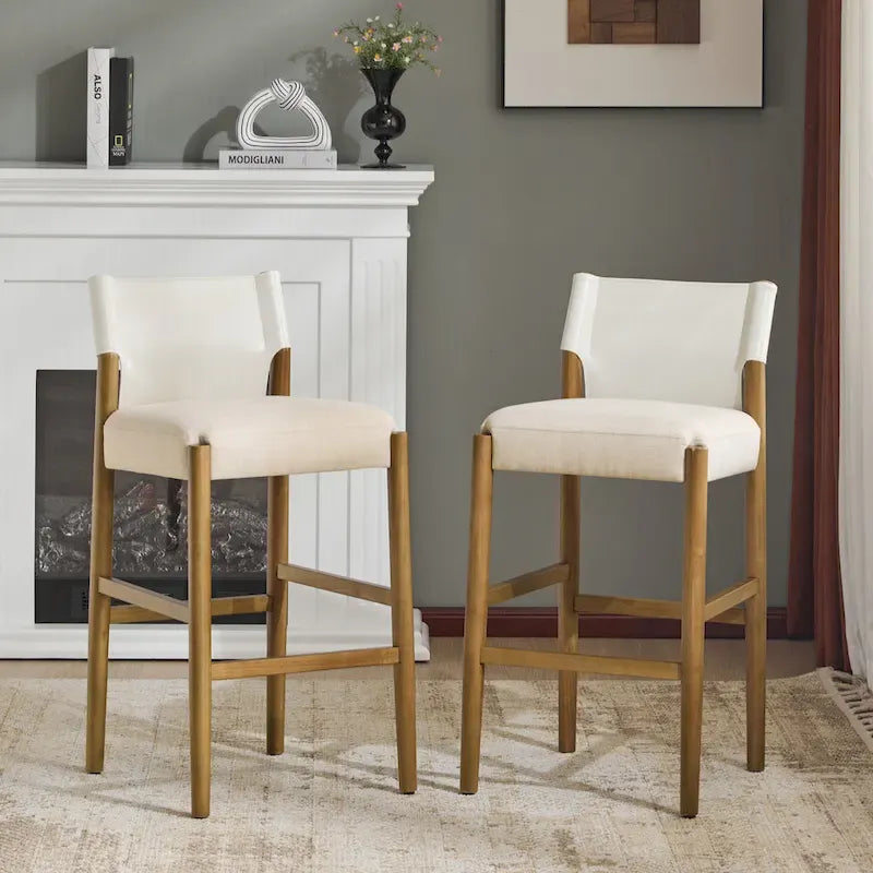 Modern 28.5" Wood Barstool Set with Neutral Polyester Cushion for Kitchen Island or Home Bar