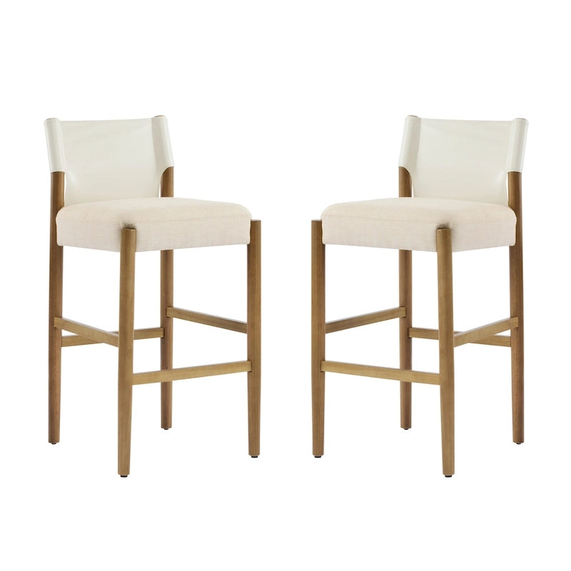 Modern 28.5" Wood Barstool Set with Neutral Polyester Cushion for Kitchen Island or Home Bar