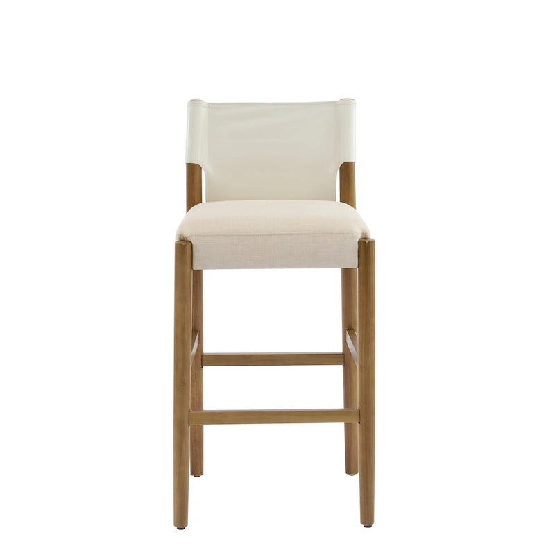 Modern 28.5" Wood Barstool Set with Neutral Polyester Cushion for Kitchen Island or Home Bar