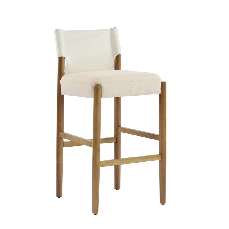 Modern 28.5" Wood Barstool Set with Neutral Polyester Cushion for Kitchen Island or Home Bar