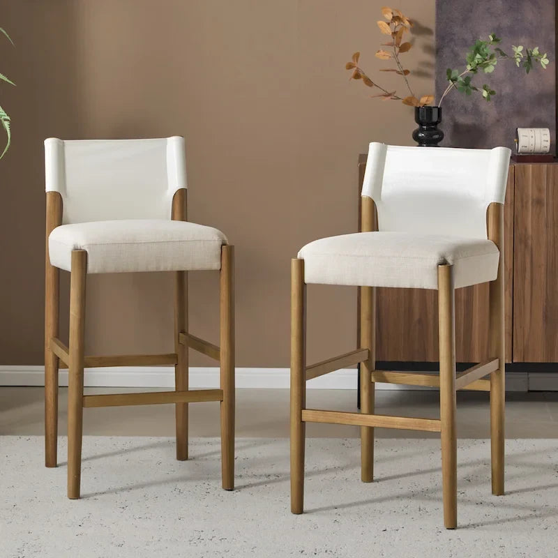 Lot de tabourets de bar modernes en bois de 28.5" avec coussin neutre en polyester pour îlot de cuisine ou bar à domicile