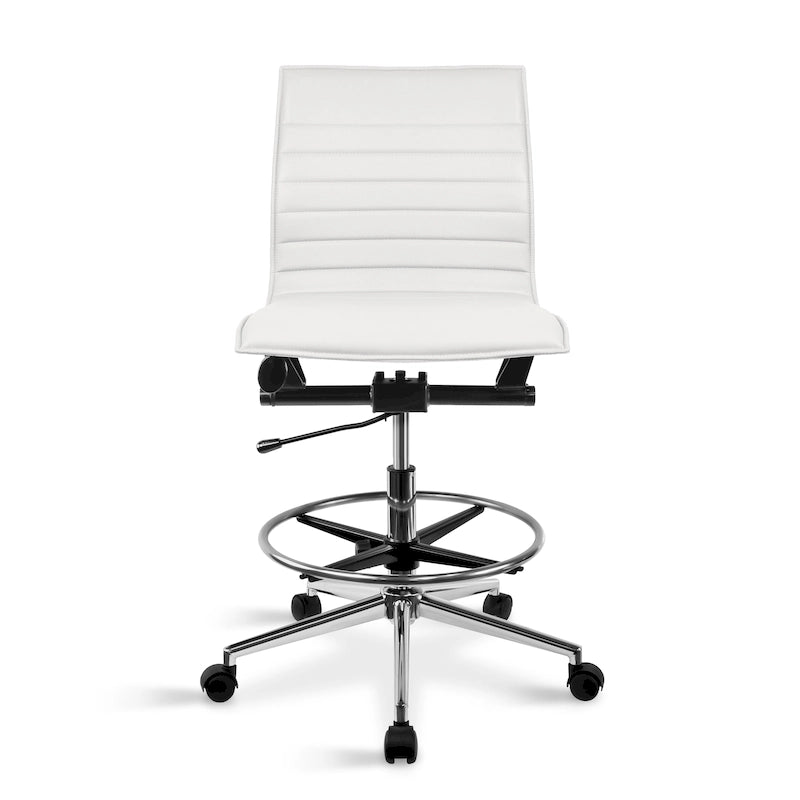Drafting Chair with Adjustable Height, PU Leather, Mid Back & Leg Rest