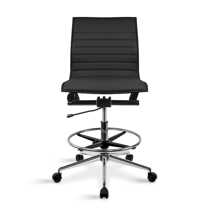 Drafting Chair with Adjustable Height, PU Leather, Mid Back & Leg Rest