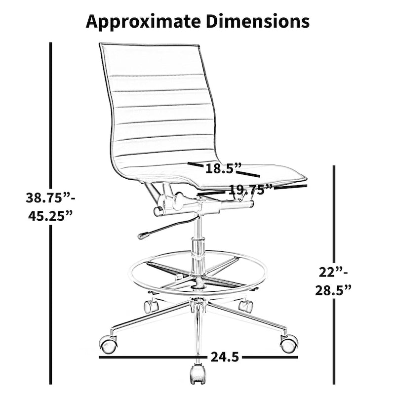 Drafting Chair with Adjustable Height, PU Leather, Mid Back & Leg Rest