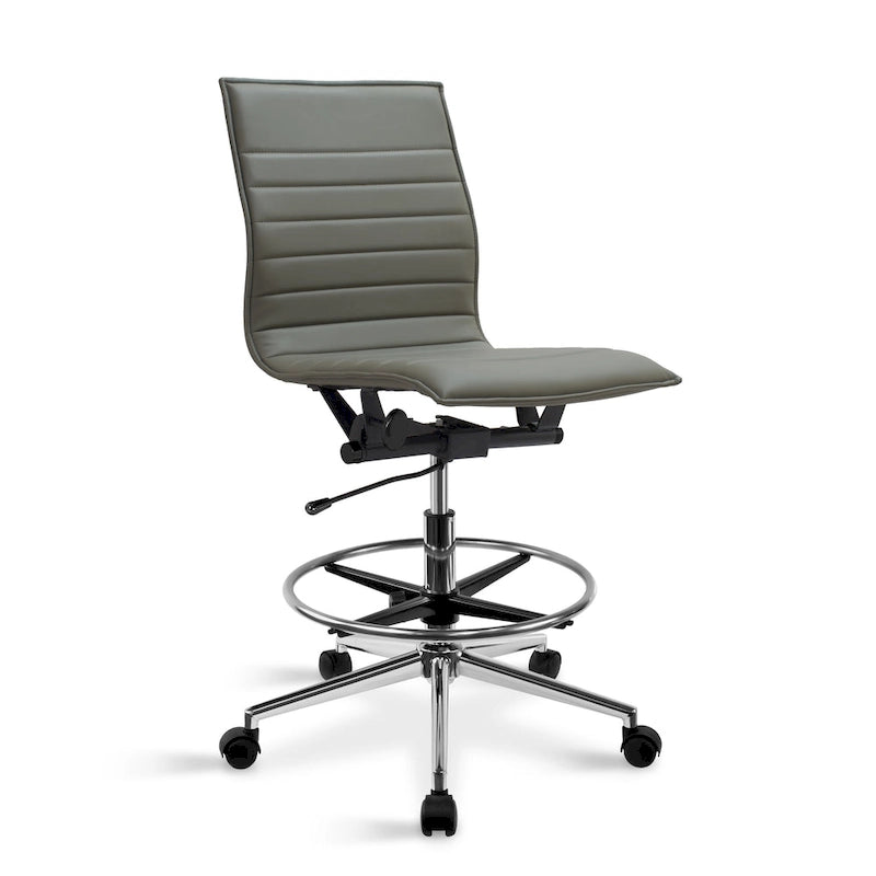 Silla de dibujo con altura ajustable, cuero PU, respaldo medio y reposapiés