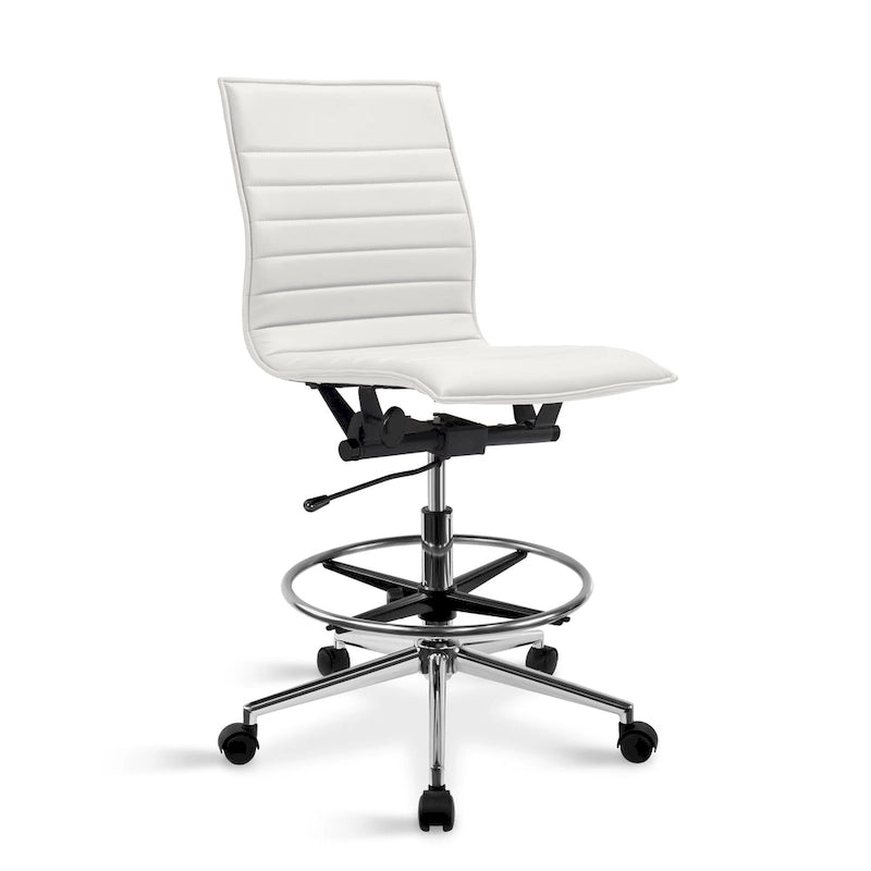 Silla de dibujo con altura ajustable, cuero PU, respaldo medio y reposapiés