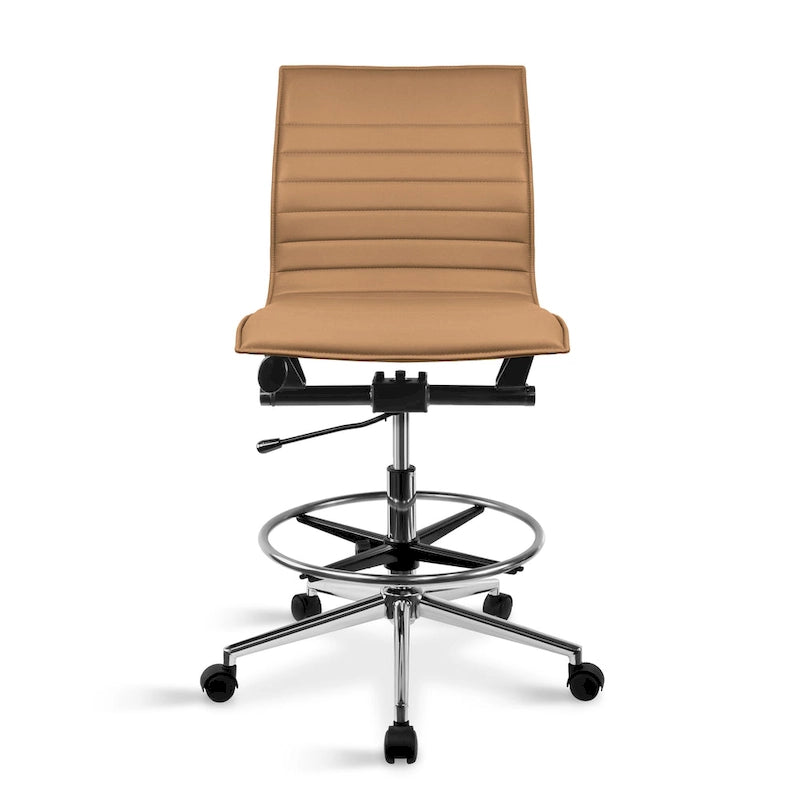 Silla de dibujo con altura ajustable, cuero PU, respaldo medio y reposapiés