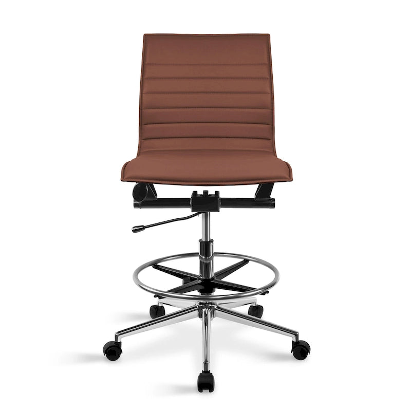 Silla de dibujo con altura ajustable, cuero PU, respaldo medio y reposapiés