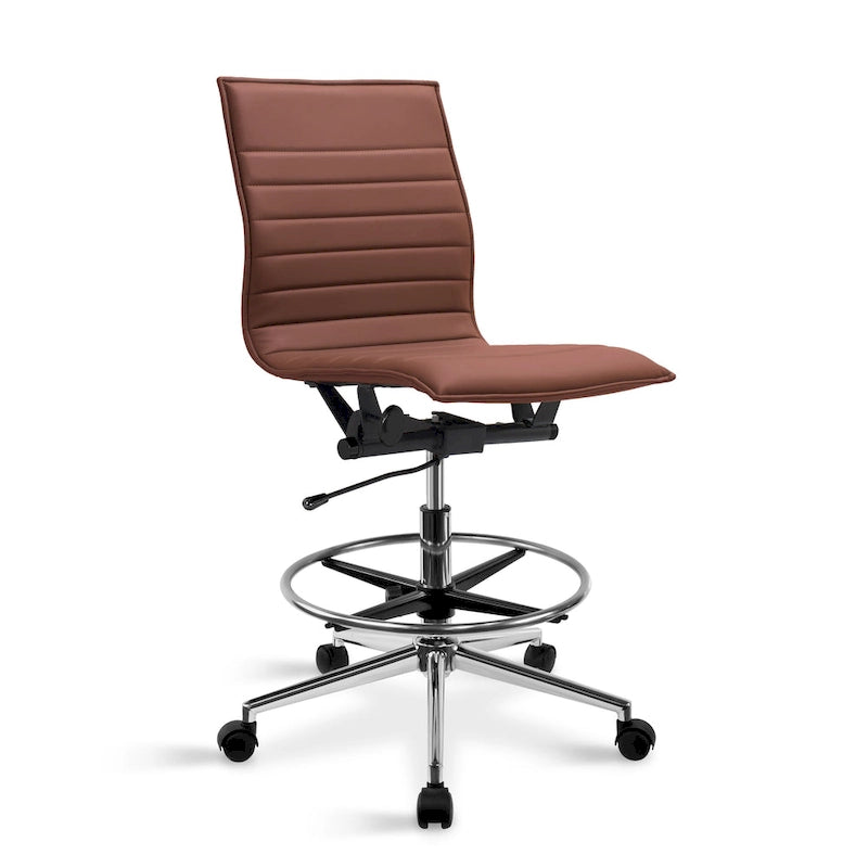Silla de dibujo con altura ajustable, cuero PU, respaldo medio y reposapiés