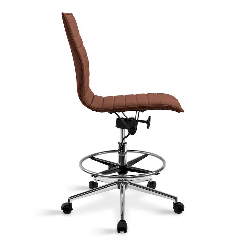 Silla de dibujo con altura ajustable, cuero PU, respaldo medio y reposapiés