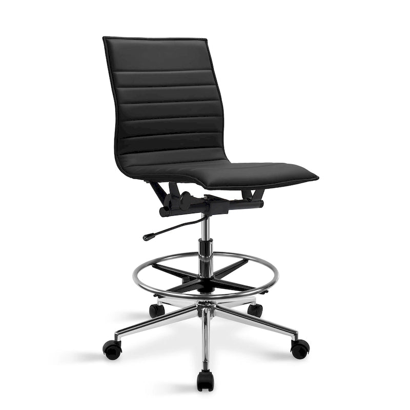 Silla de dibujo con altura ajustable, cuero PU, respaldo medio y reposapiés