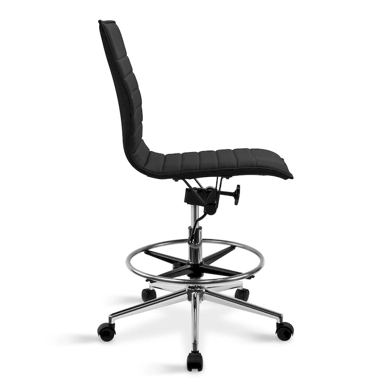 Silla de dibujo con altura ajustable, cuero PU, respaldo medio y reposapiés