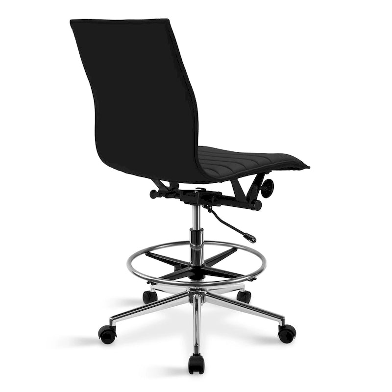 Silla de dibujo con altura ajustable, cuero PU, respaldo medio y reposapiés