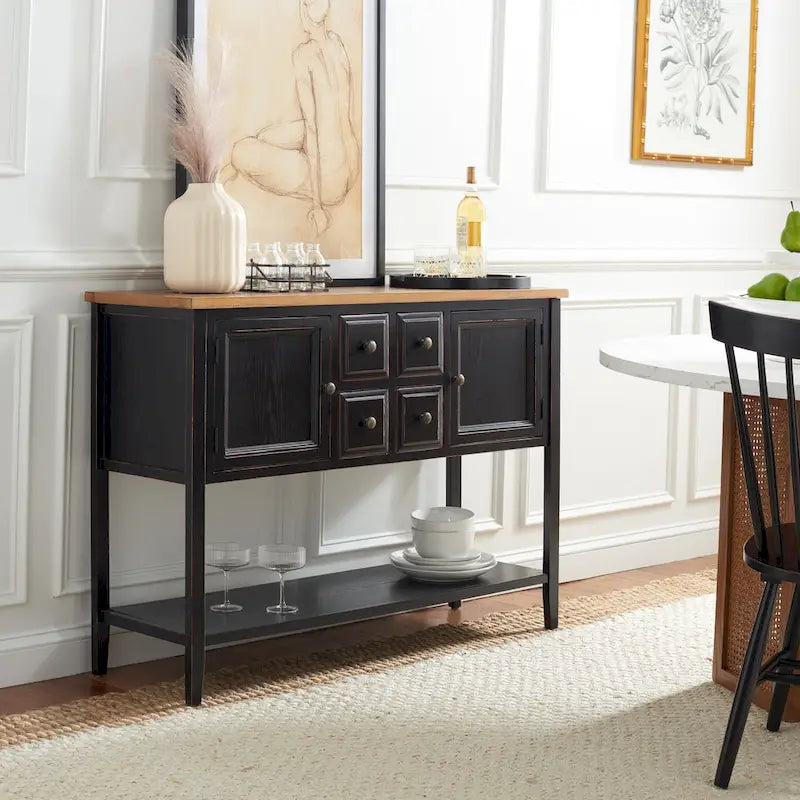 Oak Finish Storage Sideboard - 45.7 x 15 x 34 - 17Wx48Dx22H