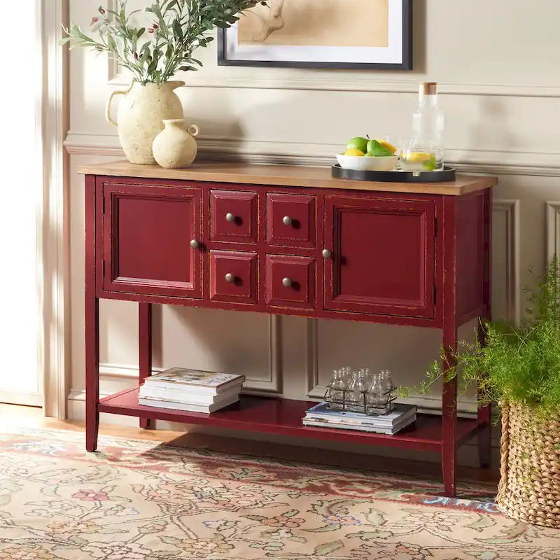 Oak Finish Storage Sideboard - 45.7 x 15 x 34 - 17Wx48Dx22H