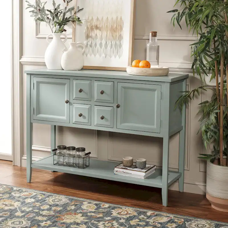 Oak Finish Storage Sideboard - 45.7 x 15 x 34 - 17Wx48Dx22H