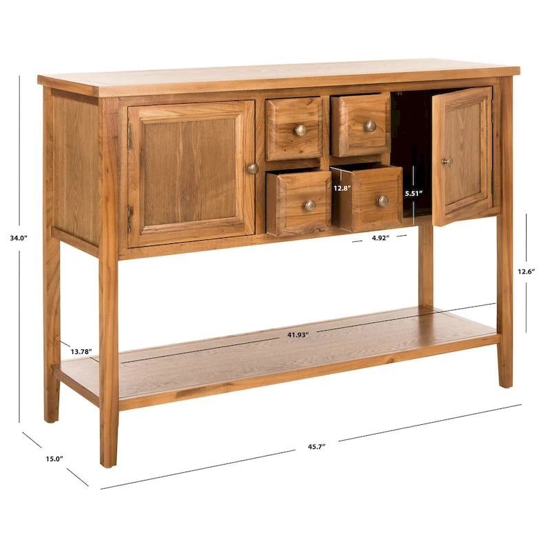 Oak Finish Storage Sideboard - 45.7 x 15 x 34 - 17Wx48Dx22H
