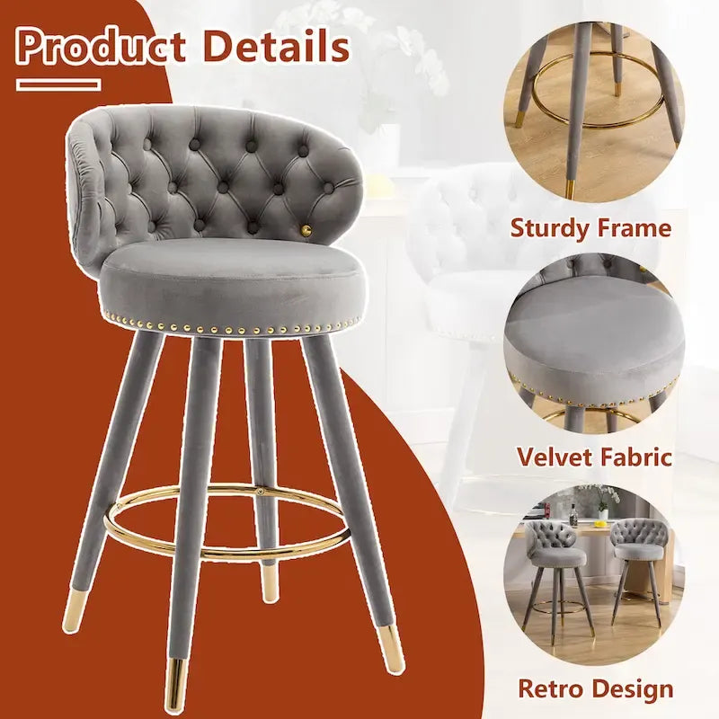 360 Degree Swivel Bar Stools with Golden Footrest, Set of 2