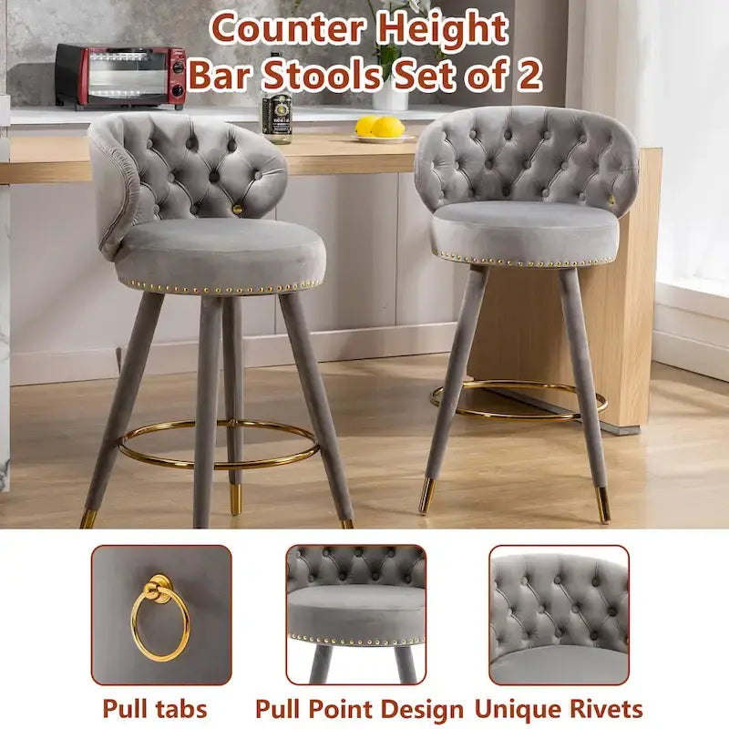 360 Degree Swivel Bar Stools with Golden Footrest, Set of 2