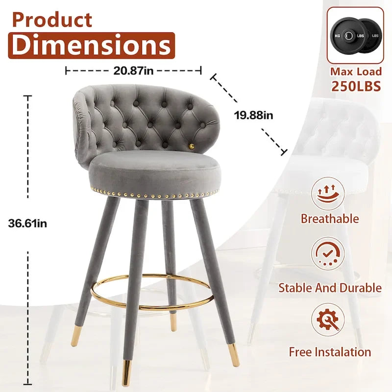 360 Degree Swivel Bar Stools with Golden Footrest, Set of 2