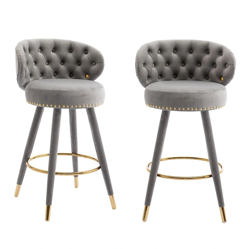 360 Degree Swivel Bar Stools with Golden Footrest, Set of 2