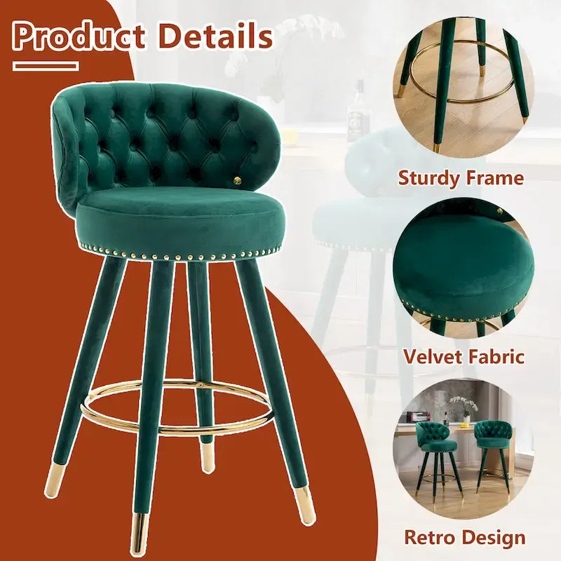 360 Degree Swivel Bar Stools with Golden Footrest, Set of 2